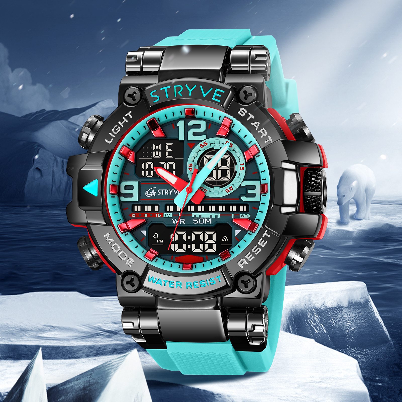 STRYVE reloj deportivo para hombre de moda luminoso reloj electrónico impermeable reloj multifuncional estudiante transfronterizo 8025