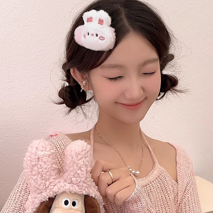 Lindo oso de peluche conejo horquilla hembra flequillos laterales clip Cabeza trasera pelo roto BB clip niños cabeza de horquilla