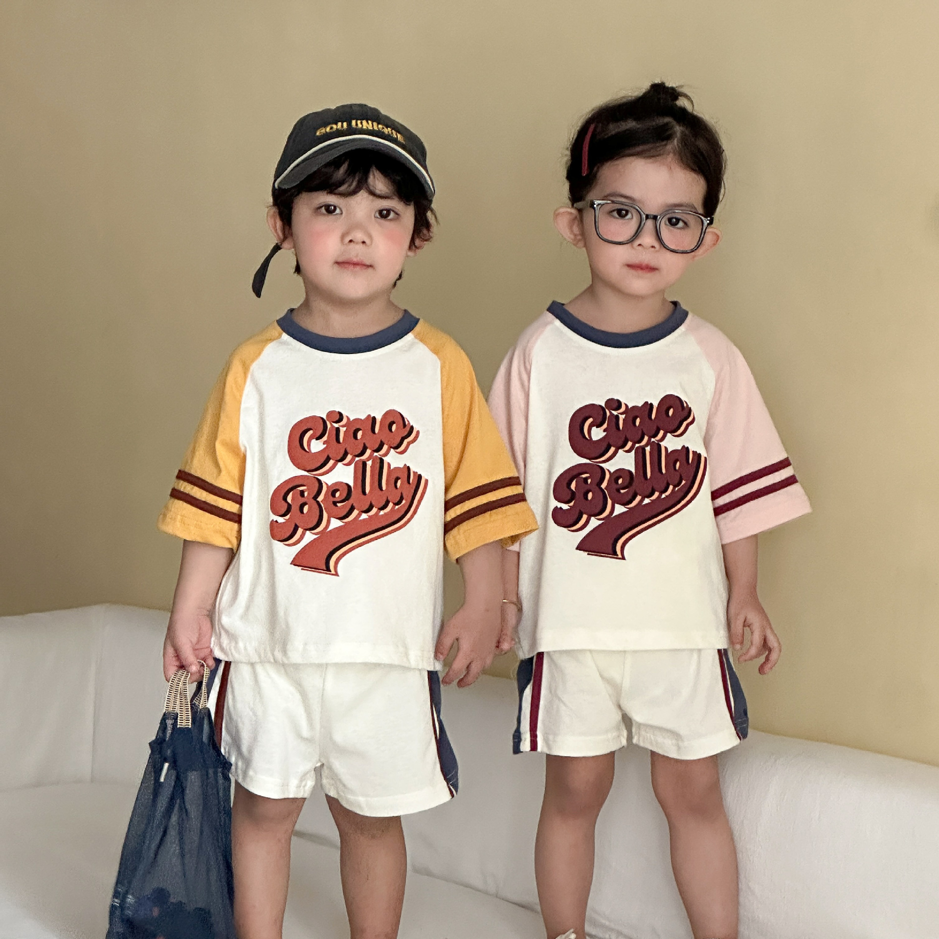 Summer children's cotton sports suit, short sleeve T-shirt for boys, shorts, oversize 2