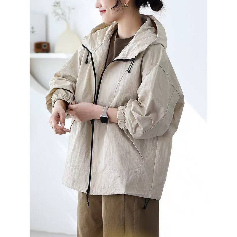 Spring New Hooded Windproof Jacket Women's Casual Loose Slimming Korean Style Soft Shell Jacket Women's 15171