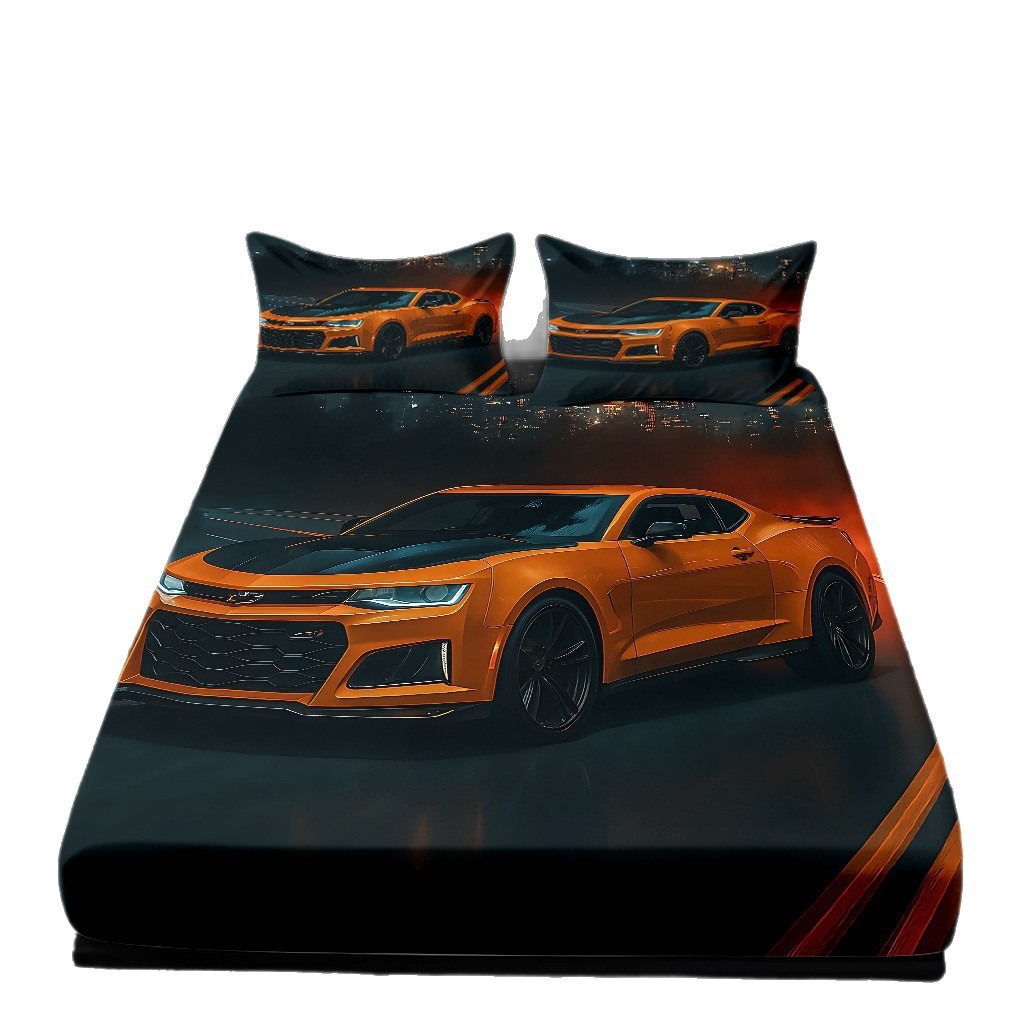 TEMU / JIT moda popular patrón de carreras 3D impresión digital cama de cama de cama kit de ropa de cama fábrica directa