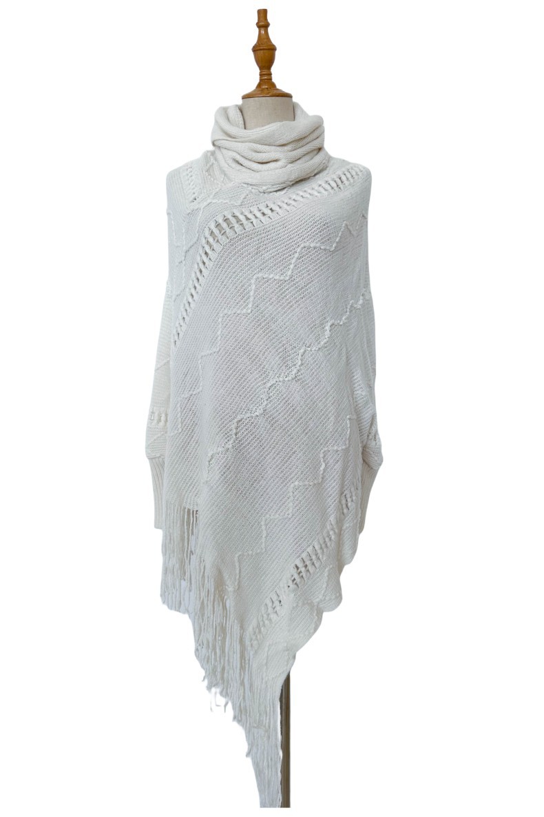 Unisex Coat beige white hollow collar long sleeves tassel cape cape_voghion.com