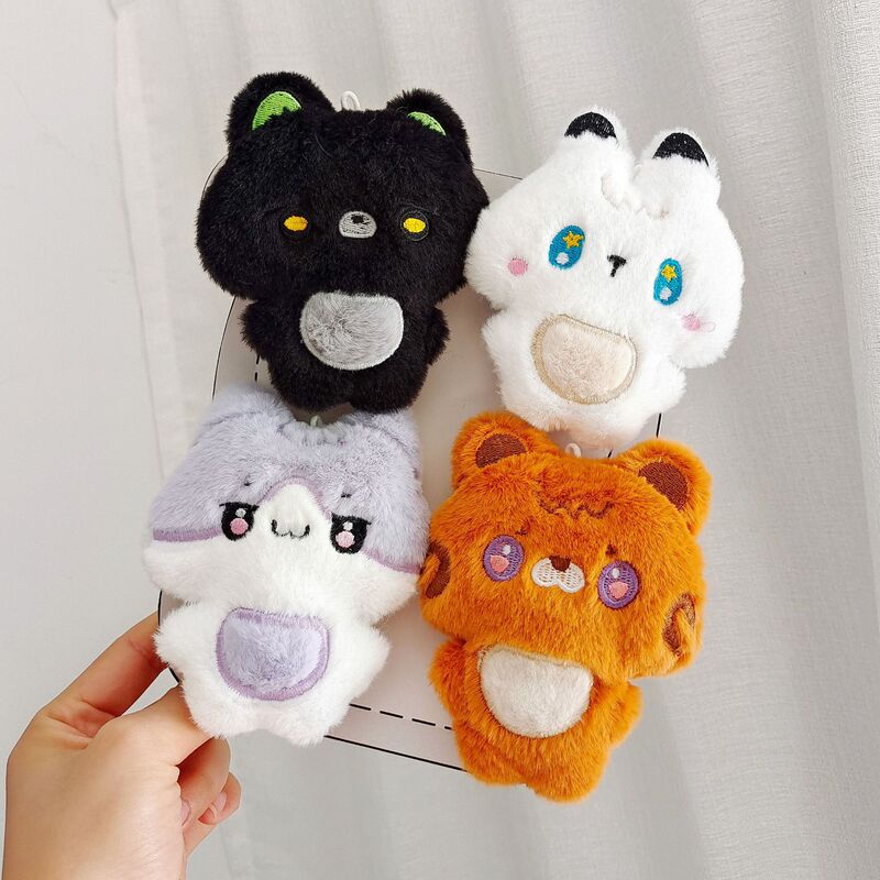 Creative Cartoon Plush Black Cat Bunny Tiger Squeaky Shape Doll Pendant DIY Bag Keychain Accessories