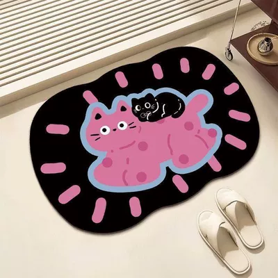 Cute Puppy Entrance Entrance Stain-Resistant Door Mat Bathroom Shower Room Strong Absorbent Foot Mat Diatom Mud Style Floor Mat (Avtomobil döşəmə paspasları) - bulling-pink-polka-dot-cat-4060cm-diatom-mud-small-size