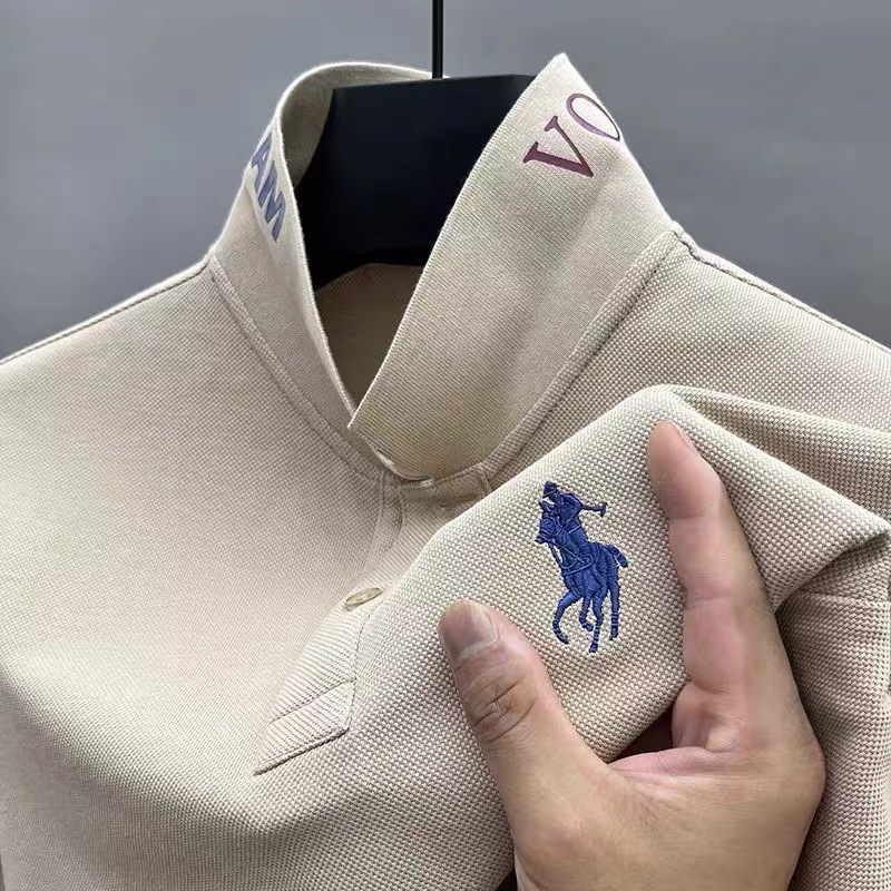 Polo nuevo para hombre 2024, camiseta de algodón puro bordada de alta gama, manga corta con cuello, estilo casual de negocios, media manga para hombre
