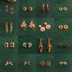 真金电镀珐琅镶钻耳钉复古中古风小众轻奢设计感彩色女士耳饰耳环