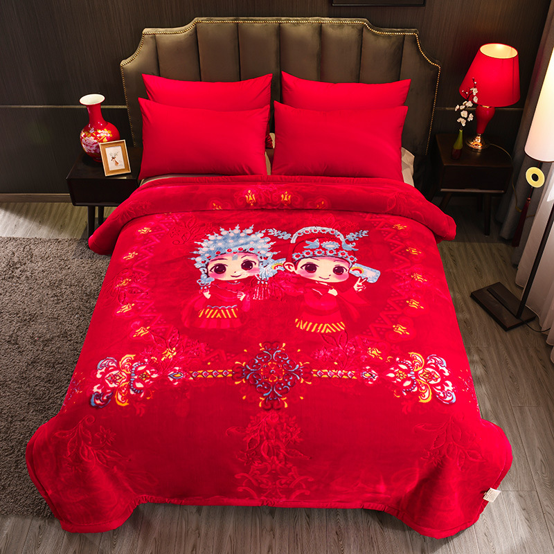 공장 도매 슈퍼 소프트 라셀 담요 빅 레드 웨딩 담요 더블 두꺼운 웨딩 클라우드 담요