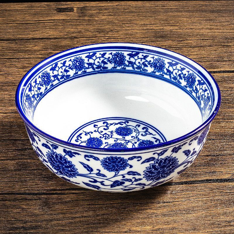 Old-Fashioned Blue Flower Bowl with Free Shipping, Ceramic Blue and White Noodle Shop Special Bowl, Japanese-Style Conical Noodle Bowl, Spicy Hot Pot Large Bowl, Noodle Soup