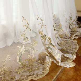 European-Style Embroidered Sheer Curtains, High-End Curtains, Turkish Villa Living Room and Bedroom, High-End Embroidered American-Style Sheer Curtains, Light Luxury