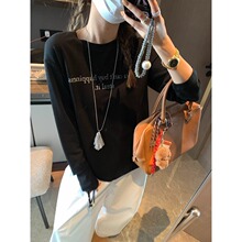 摩且 小众随性感 韩系简约字母印花圆领显瘦休闲长袖T恤 MQ0806