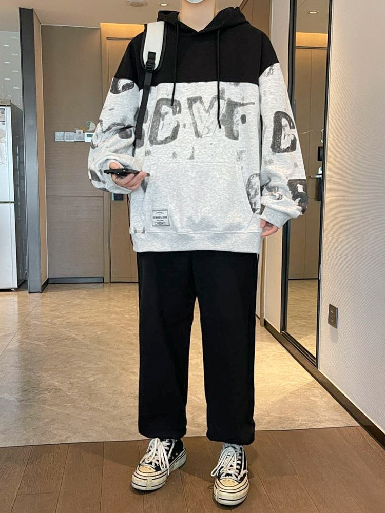 Conjunto deportivo informal para hombre 2025, nuevo conjunto completo de sudadera con capucha versátil, elegante y a la moda para primavera y otoño.