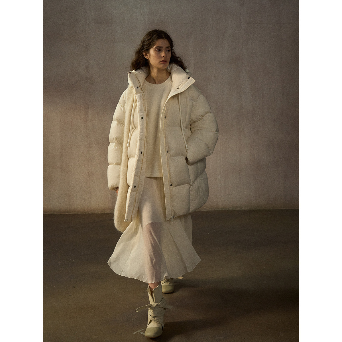【Shiji】Classic Puff Hooded Warm Cocoon-Shaped Loose Mid-Length 90 White Duck down Jacket H9037