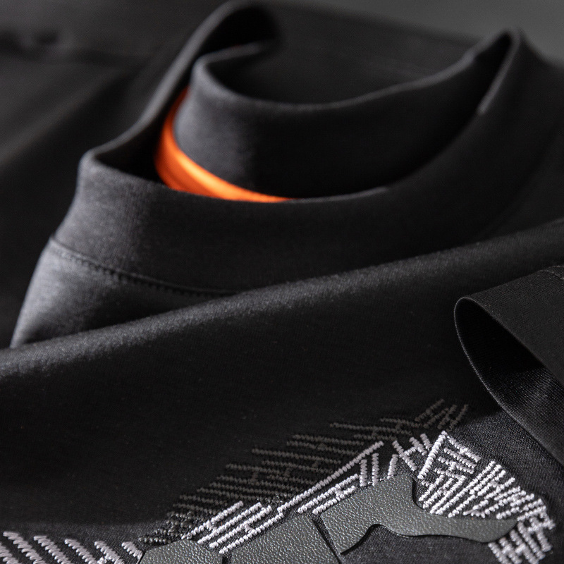 2025 Summer Ice Silk Tencel Cotton Embroidered War Horse Short-sleeved Men's T-shirt Micro Loose Fashionable Men's Round Neck Half Sleeve