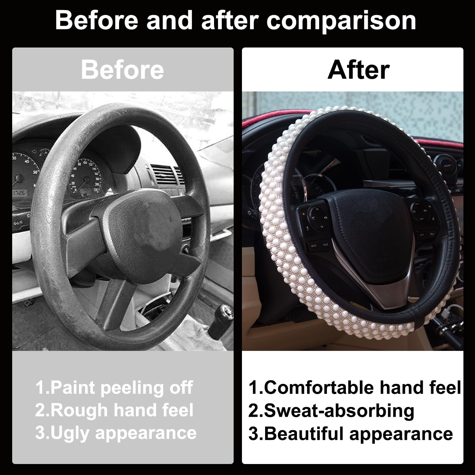 Direct factory wholesale cross-border pearl and diamond-studded car steering wheel cover, summer ice-bead anti-slip car interior handle cover