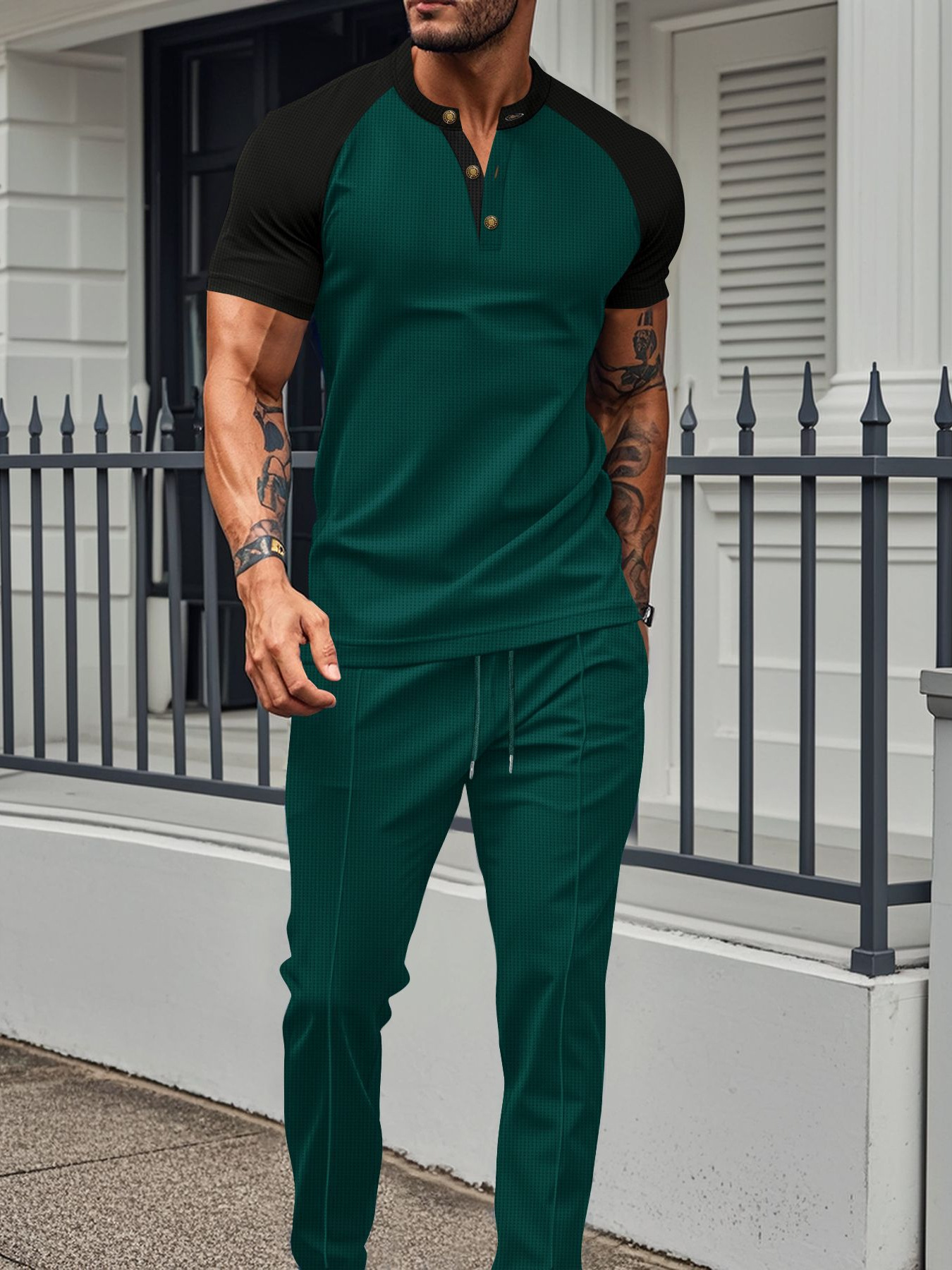Ensemble décontracté homme t-shirt manches courtes et pantalon_voghion.com