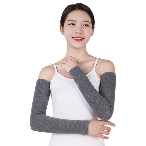 Thermal-lined arm sleeves for women, autumn/winter long-style half-finger gloves, wool arm protectors, fake sleeves, joint-friendly for men, warm and thick