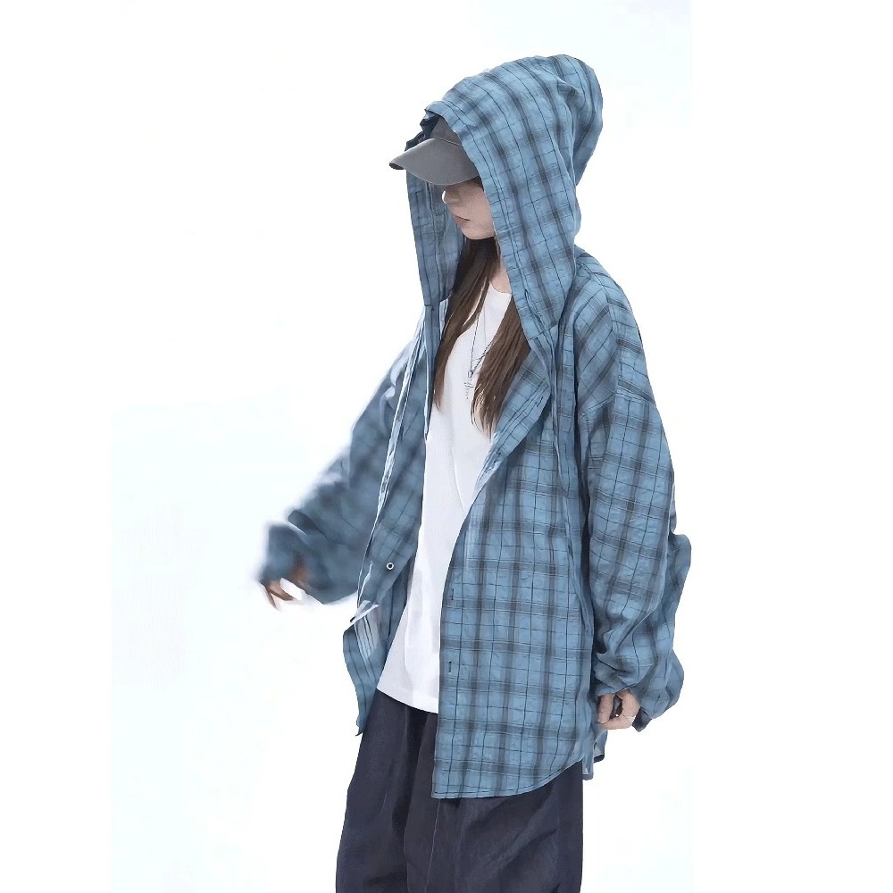 American Style Physical Sun Protection Textured Plaid For Men And Women, Summer Thin Couple's Versatile Shirt Jacket,_viptrois.com