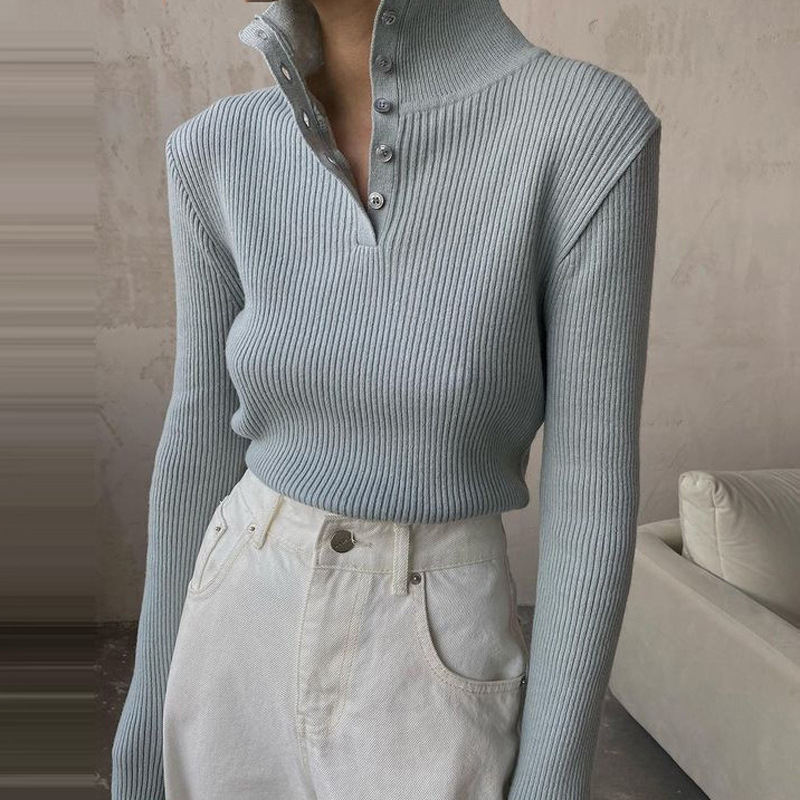 2023 cross-border ins vintage breasted medio jersey de cuello alto Otoño e Invierno ropa interior desgaste exterior suéter de fondo Delgado image 3