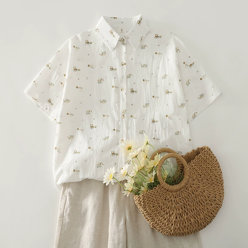 Реальные летние новые литературные и японские свежие хлопковые рубашки с короткими рукавами