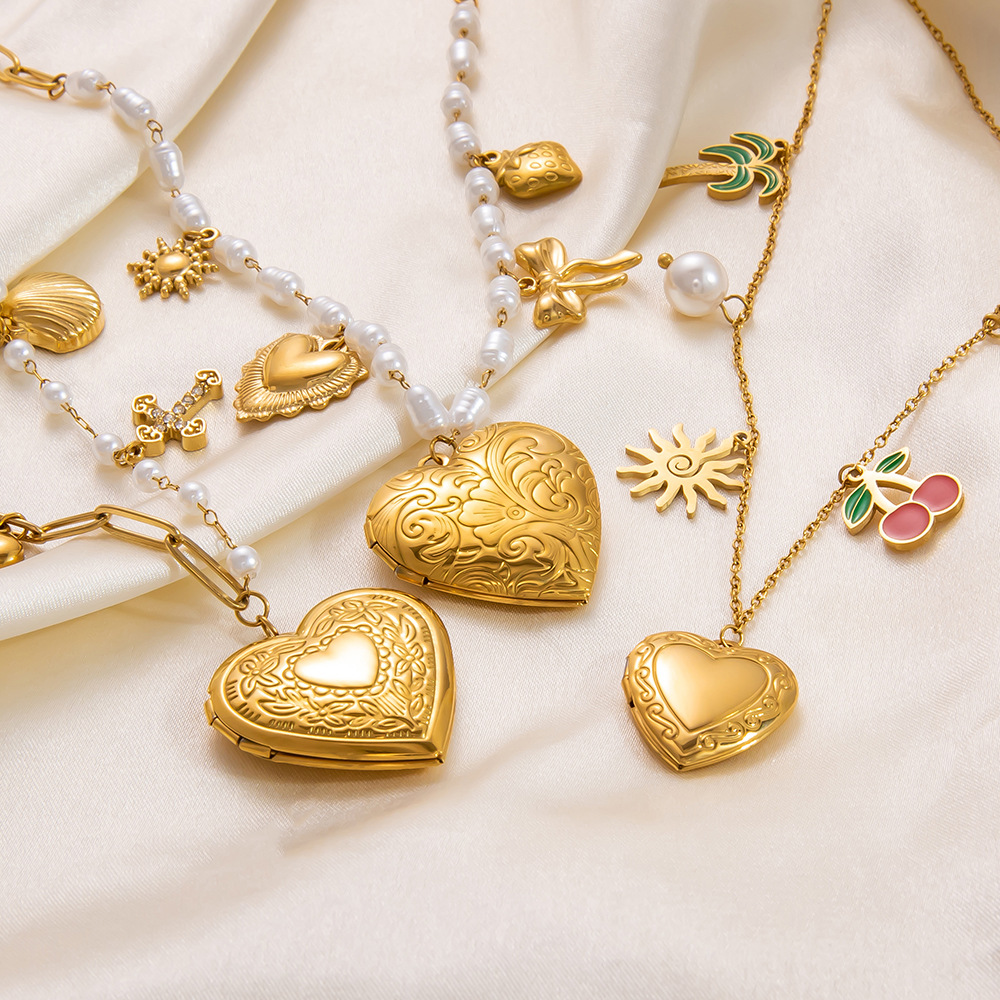 Plating Design Wholesale Jewelry Elegant Classic Style Streetwear Scallop Heart Shape Rose Titanium Steel Plating Earrings Necklace