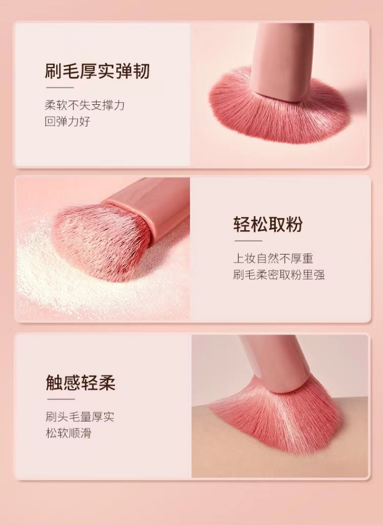 Girls' Portable 5-Piece Makeup Brush Set, Mirror, Soft Hair Powder Brush, Foundation Brush, Mini Multifunctional Cross-Border
