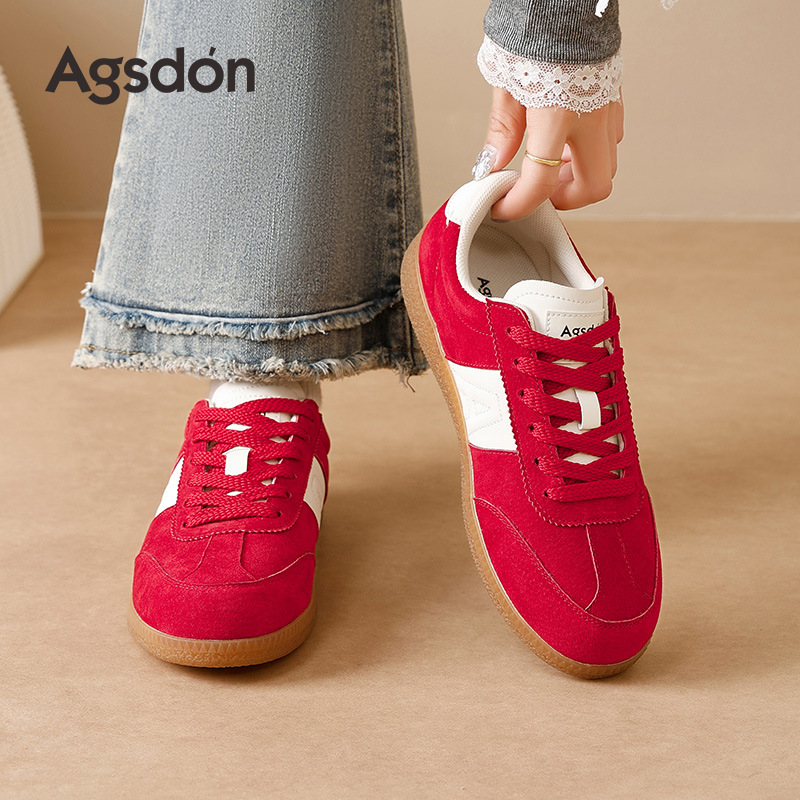 Augustion Red Alemania Training Shoes Mujer 2025 Nuevo verano Esfera gruesa Suela plana Forrest Zapatos de mujer Zapatillas deportivas retro