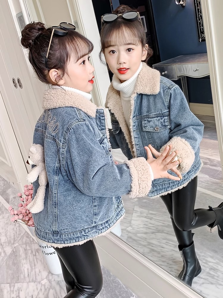 Niñas más chaqueta de terciopelo otoño-invierno 2025 nuevos niños engrosados ropa infantil niñas chaqueta de cordero vaqueros