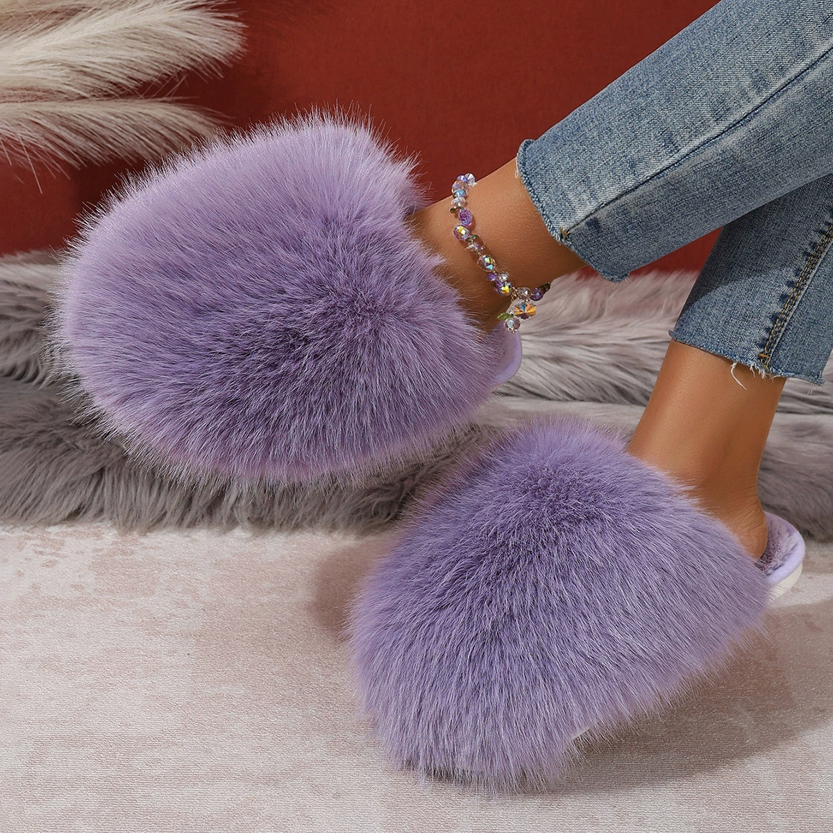 (Cross-border trading), winter keep warm multicoloured slippers, plus size, adds volume, soft sole