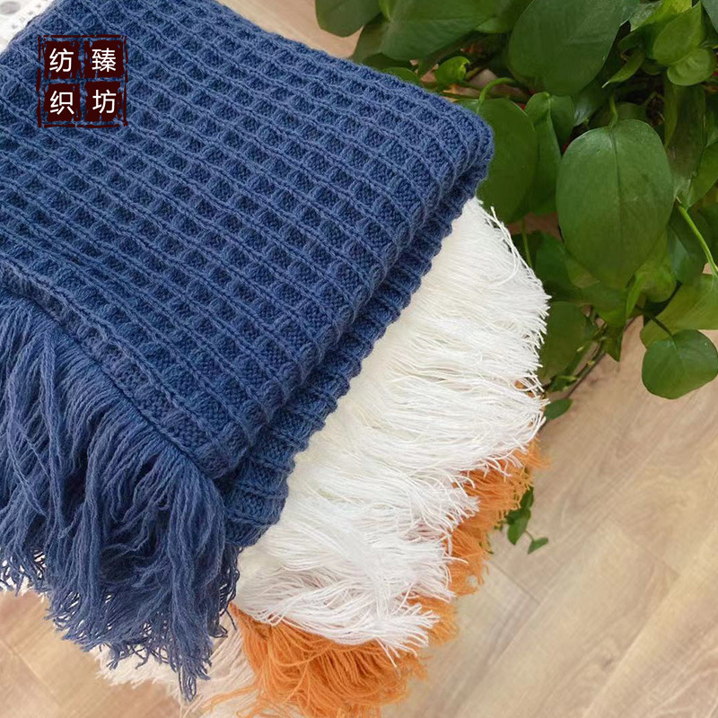 慕格 华夫格针织流苏抱枕 汽车沙发靠垫 家居软装配饰 拍照道具