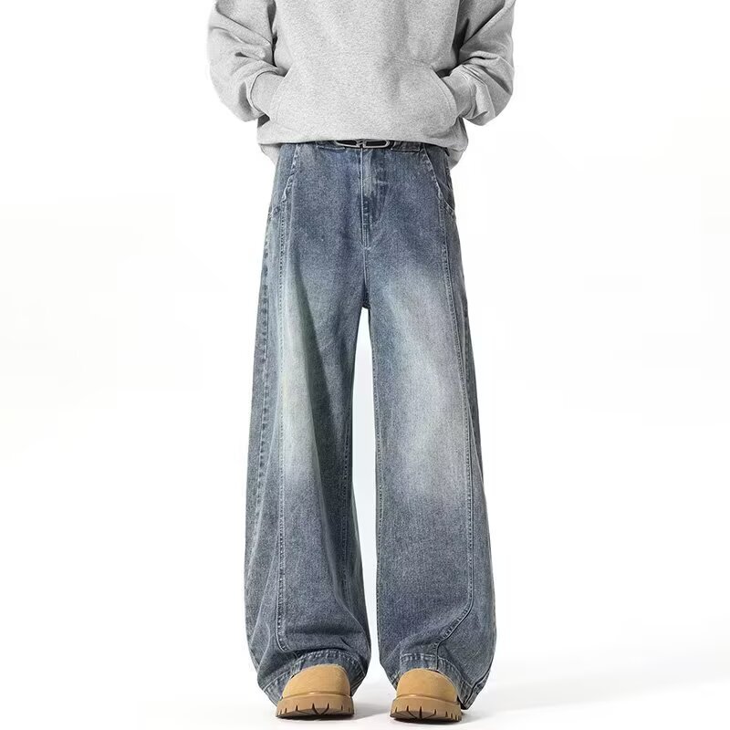 アメリカンワイドレッグシミタージーンズメンズパンツストレートレッグルーズフロアモップパンツメンズトレンディカジュアルワイドレッグシミターパンツ