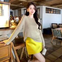上海单农旗舰店/两色长袖针织衫女春慵懒风宽松显瘦百搭圆领上衣