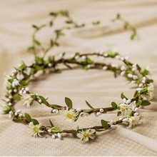 韩式森系新娘头饰花环 小雏菊双层藤条发饰发圈影楼摄影拍照海边