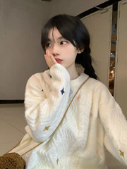 日系复古可爱软糯麻花毛衣女秋慵懒风宽松套头外穿加厚针织上衣