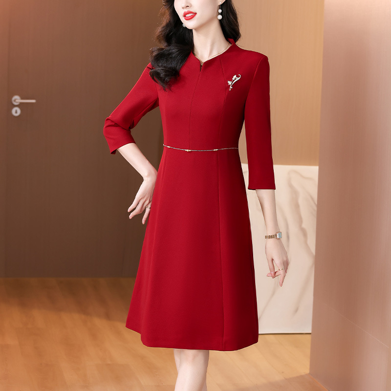 xxnz6554喜婆婆婚宴装礼服2025秋季新款妈妈装气质结婚红色连衣裙|undefined