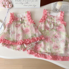 女寶寶甜美洋氣花邊背心裙2025夏季新款女童韓版時髦旗袍連衣裙潮