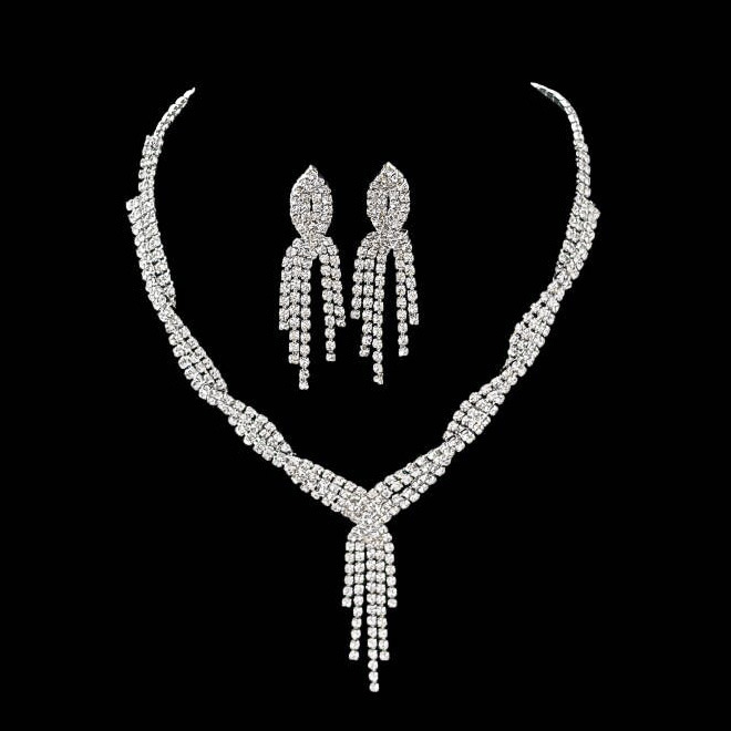 New silver women wedding photography tassel necklace earrings two-piece jewelry suit bridal clothing accessories wholesale