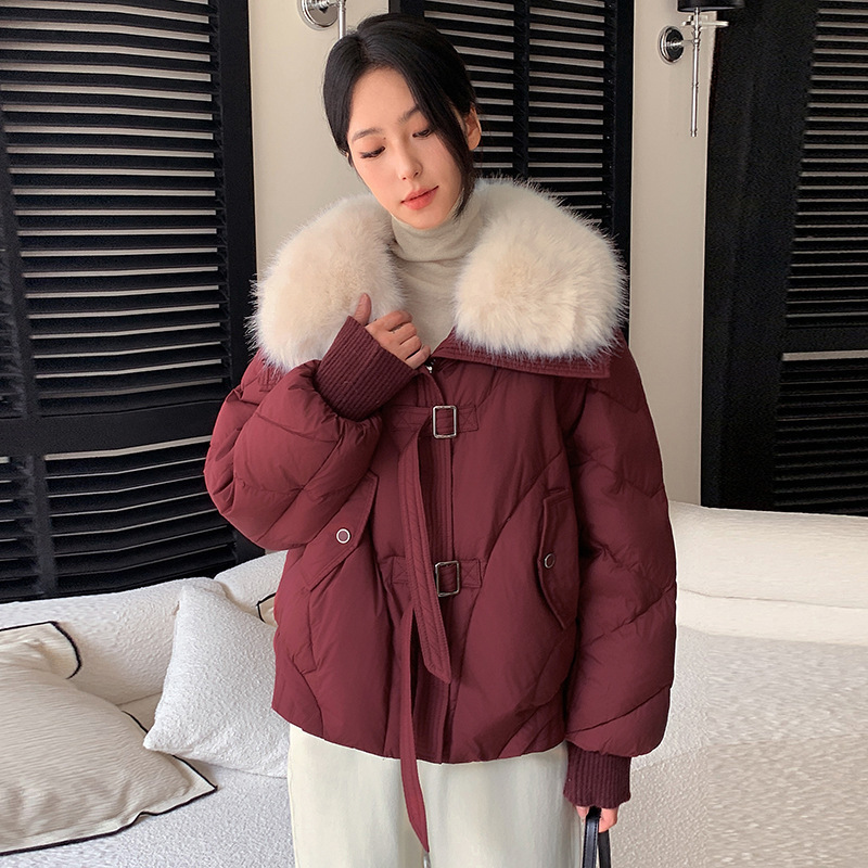 2025年冬季新款羽绒棉服女短款小个子加厚宽松面包服外套仿狐狸毛|undefined