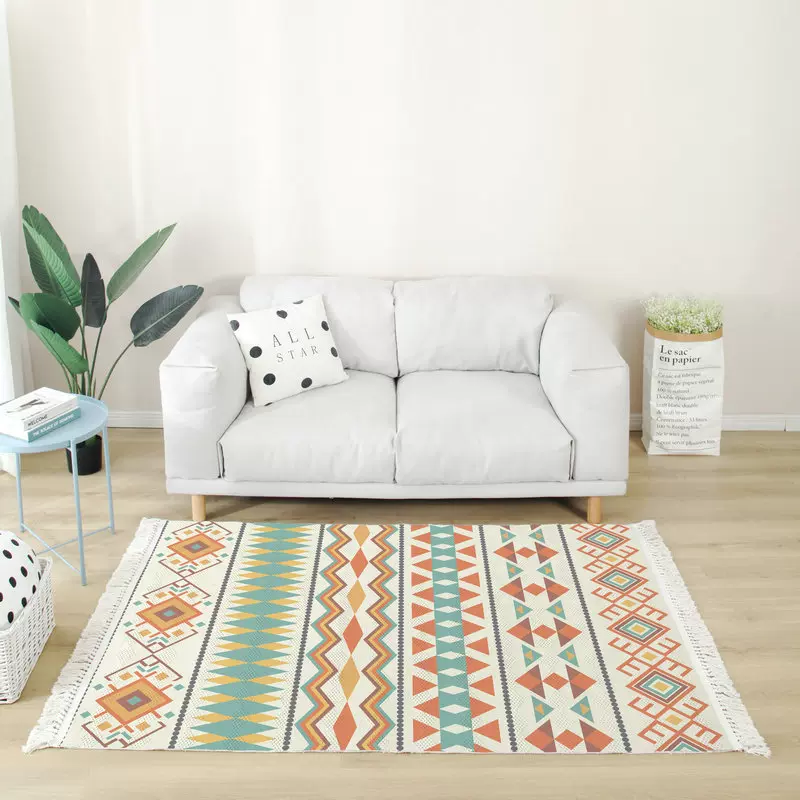 北欧客厅地毯编织耐脏可清洗棉麻地毯家用满铺易打理沙发茶几毯