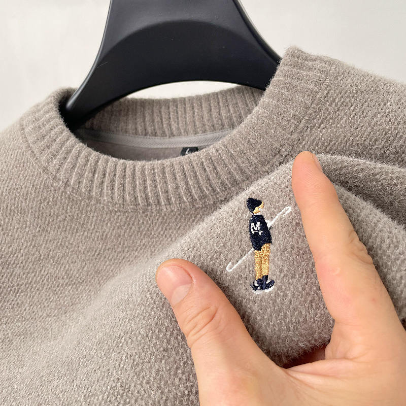 Winter Chenille Sweater Men's Fleece-lined Thickened Men's Round Neck Warm Top One-piece Fleece Knitted Base Shirt Trendy Winter Chenille Sweater Men's Fleece-lined Thickened Men's Round Neck Warm Top One-piece Fleece Knitted Base Shirt Trendy