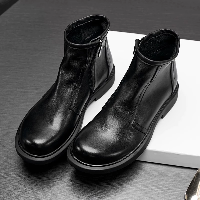 Челси сапоги мужские осенние и зимние кожаные корейские плоские подошвы банда сапоги Мартин черные повседневные молодые короткие сапоги кожаные сапоги