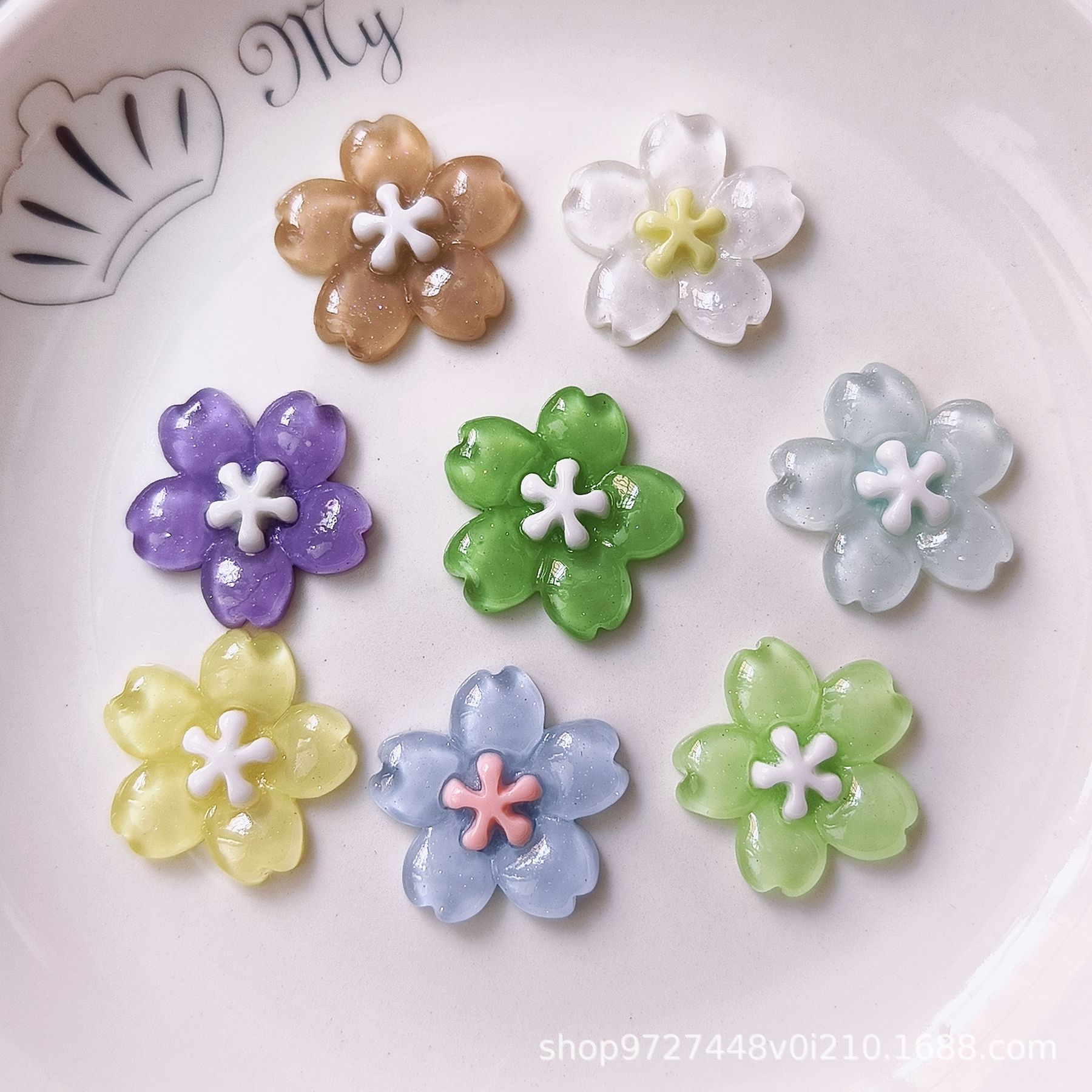 Crystal Transparent Five-petal Flower Resin Diy Cream Glue Jewelry...