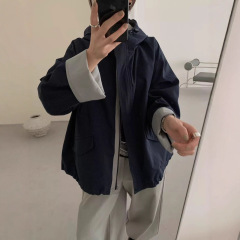 可补533韩系翻边袖连帽风衣外套长68-仅供货经销商不退换