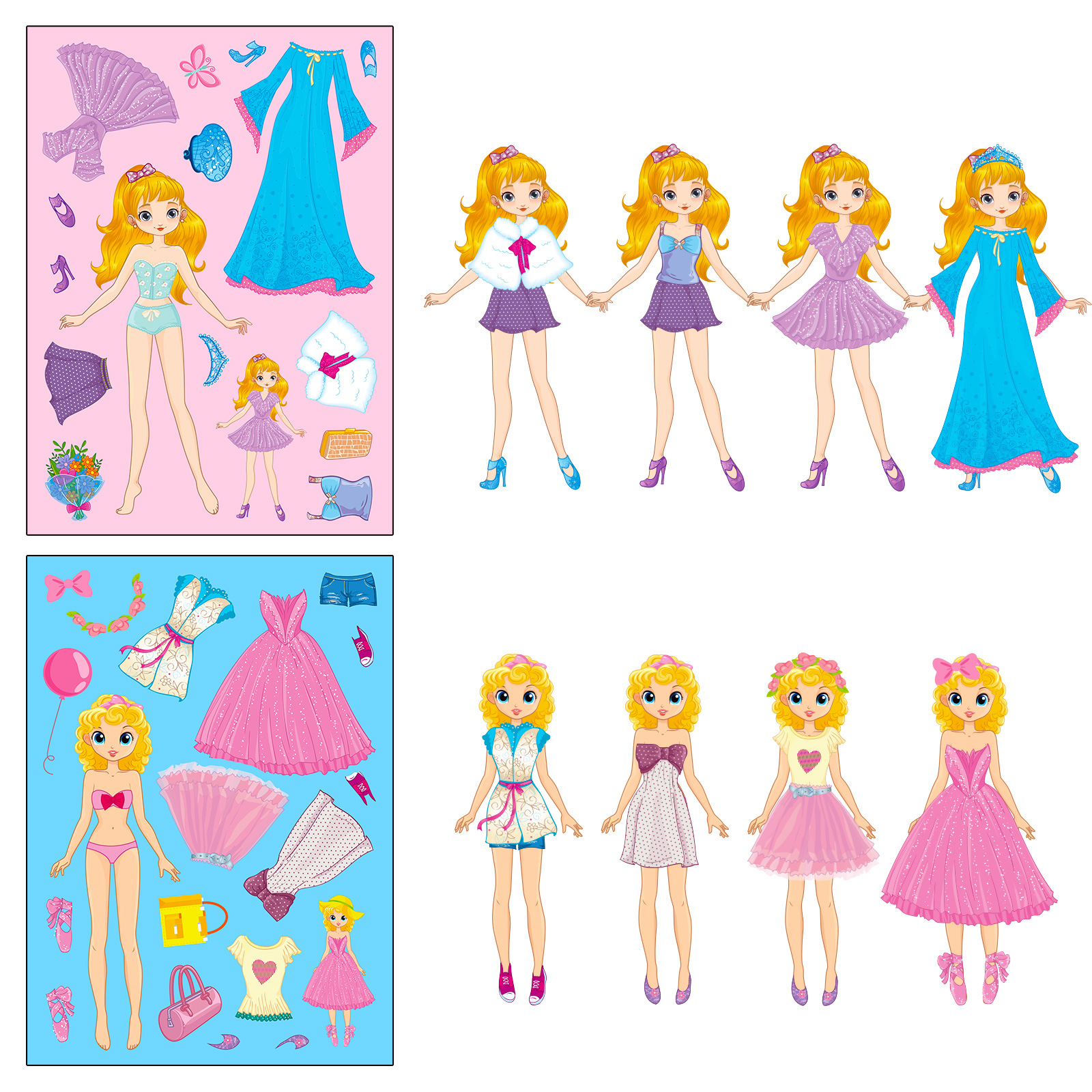 6 hojas/pack Rosa princesa cara cambiante pegatinas Niña de dibujos animados lindo DIY princesa hacer una cara rompecabezas pegatinas