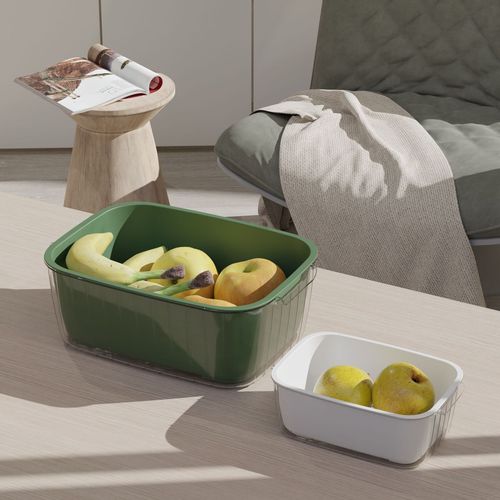 Plastic drain basket double layer transparent PET sink square drain blue kitchen living room fruit rice drain basket