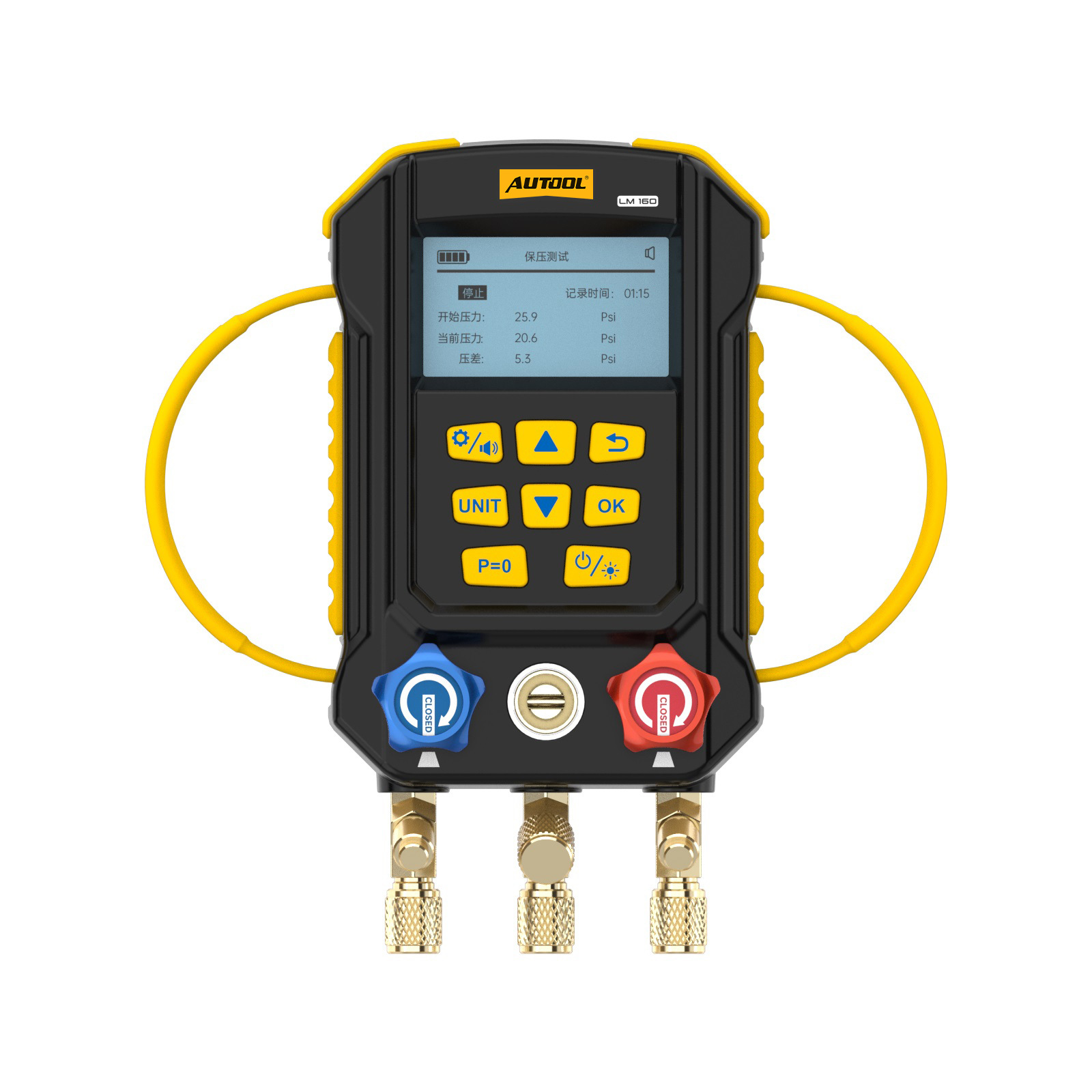 AUTOOL LM160 automóvil pantalla inteligente medidor de presión refrigerante aire acondicionado fluorómetro digital instrumento diagnóstico detección