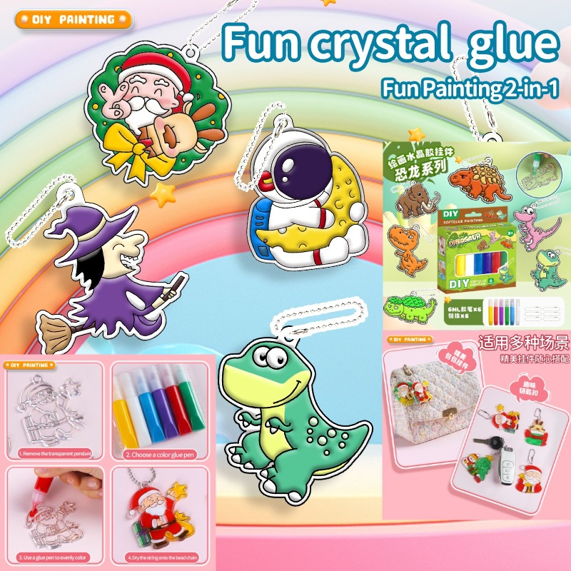 Juguetes de pintura de pegamento sin hornear llavero pintado a mano para niños graffiti tridimensional placa de cristal dibujos animados colgantes regalos de Navidad