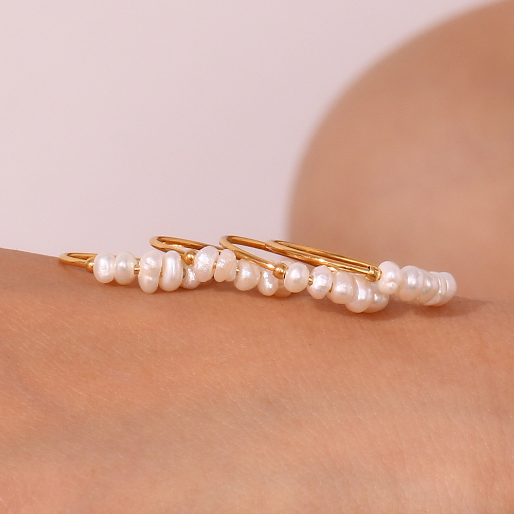 Elegant, Simple Style Style Women's Stainless Steel PVD Coated 18K Gold Plated Pearl Geometric Rings Imitation Pearl Jewelry