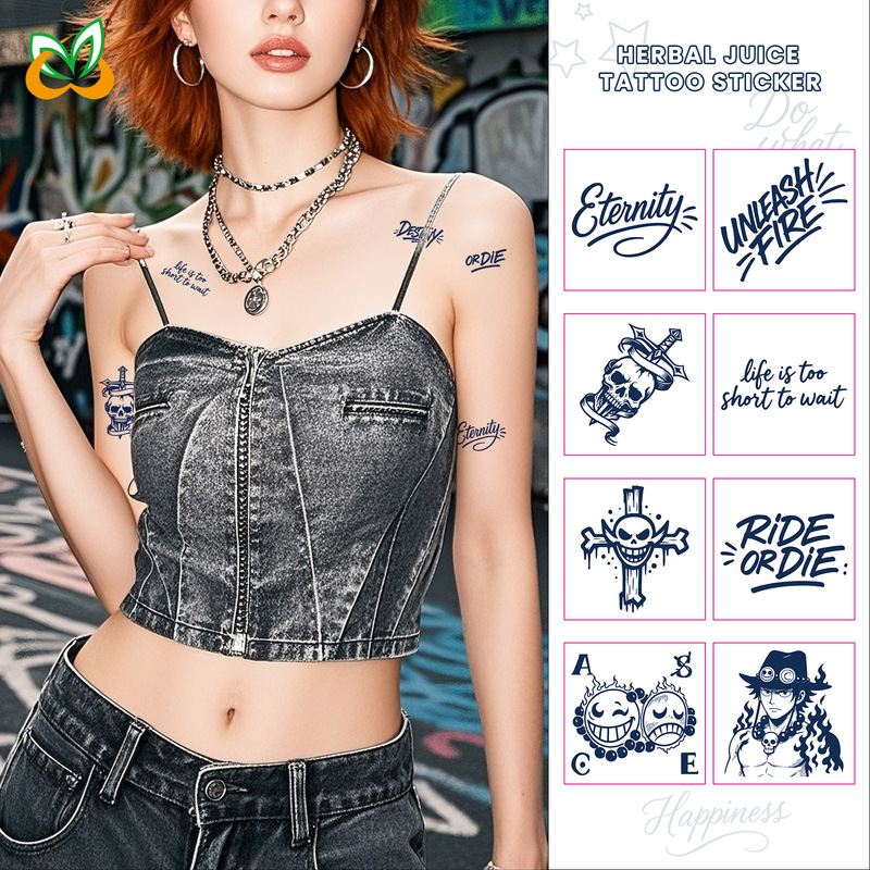 New Waterproof Herbal Juice Tattoo Stickers, Cool and Trendy Men's and Women's Juice Semi-Permanent Long-Lasting Color Photography Stickers