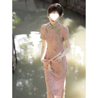 Розовый Cheongsam, новый стиль, женское летнее улучшенное новое китайское платье в стиле ретро, молодой стиль, высококачественное темпераментное повседневное платье в национальном стиле