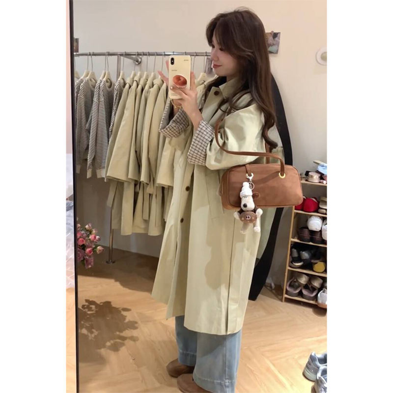 早春韩剧女主穿搭卡其色风衣女2025新款中长款日系英伦风大衣气质|undefined